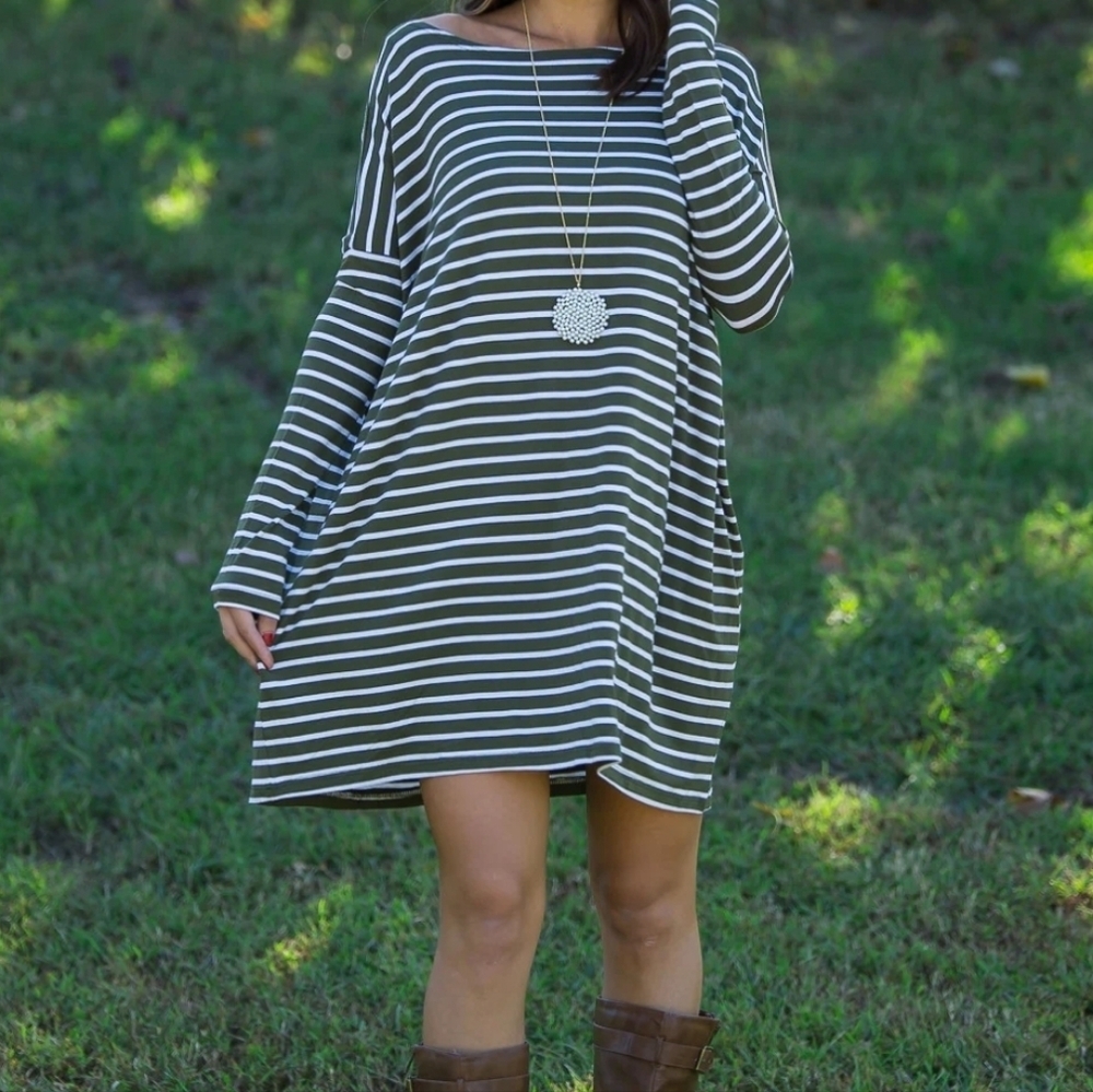 Olive Green Perfect Piko Tiny Stripe Tunic Top